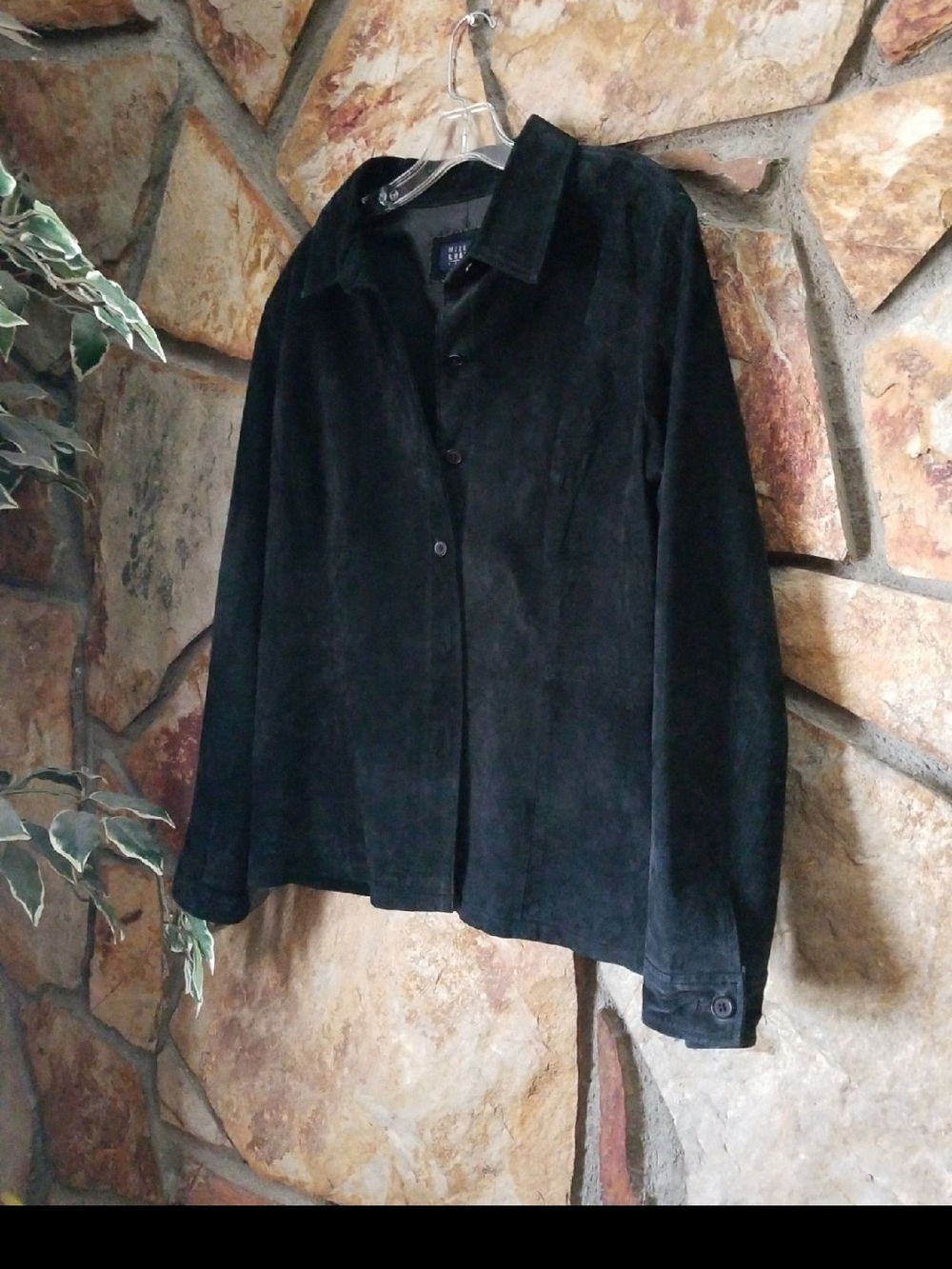 Hillard & Hanson Black Suede Button-Front Jacket